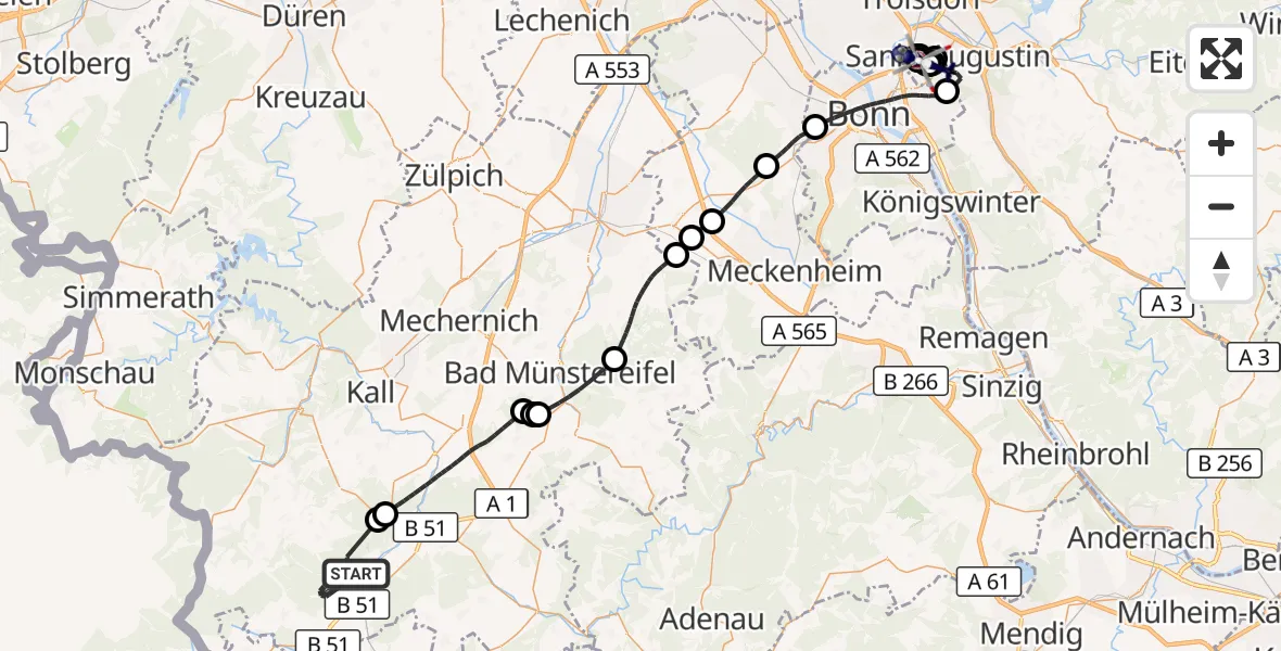 Flugroute Polizeihubschrauber Dahlem - Bonn-Hangelar Flugplatz, 23 April 2026, 12:18