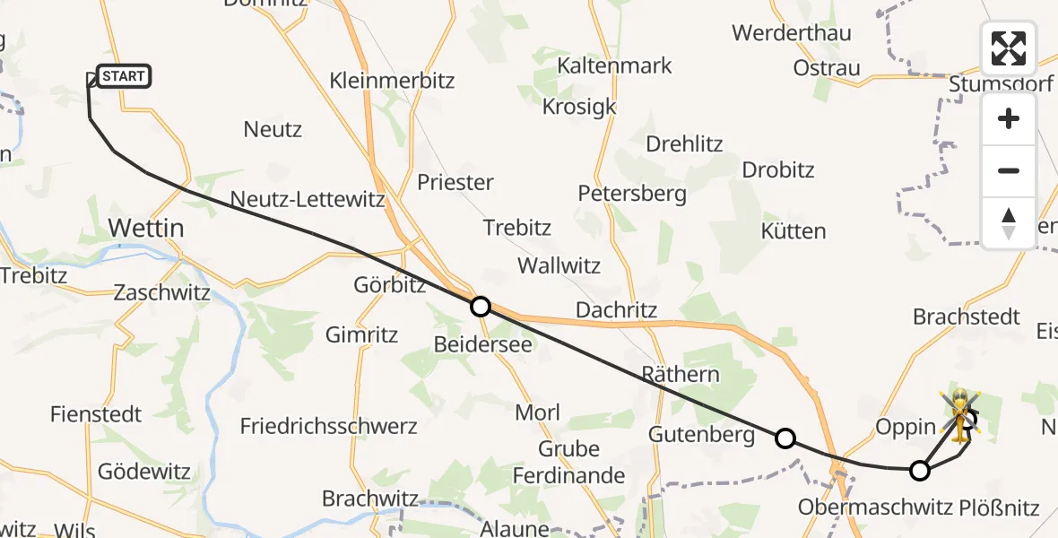 Flugroute Rettungshubschrauber Wettin-Löbejün - Halle-Oppin Flugplatz, 23 April 2026, 12:18