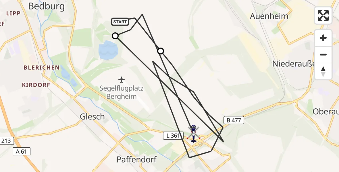 Flugroute Polizeihubschrauber Bedburg - Bergheim, 23 April 2026, 12:18