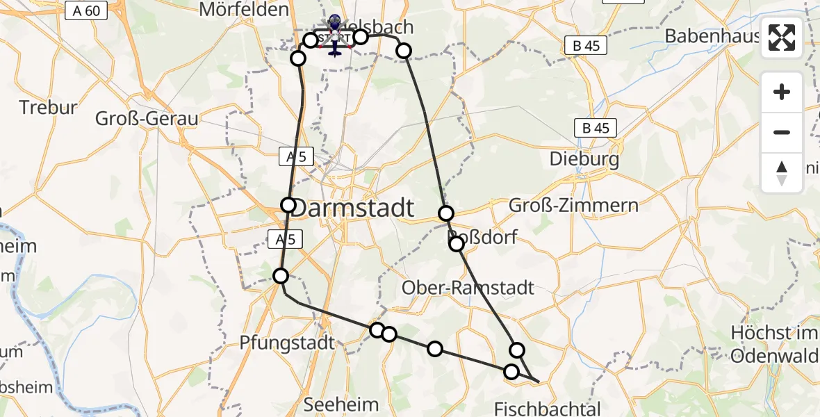 Flugroute Polizeihubschrauber Flughafen Frankfurt-Egelsbach - Flughafen Frankfurt-Egelsbach, 23 April 2026, 12:20