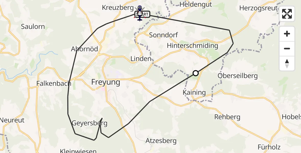Flugroute Polizeihubschrauber Freyung - Freyung, 23 April 2026, 12:22