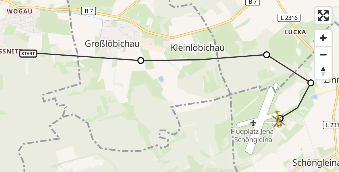 Flugroute Rettungshubschrauber Jena - Jena-Schöngleina Flugplatz, 23 April 2026, 12:24