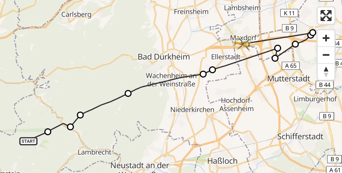 Flugroute Rettungshubschrauber Esthal - Maxdorf, 23 April 2026, 12:29