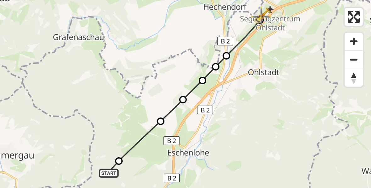 Flugroute Rettungshubschrauber Eschenlohe - Ohlstadt Flugplatz, 23 April 2026, 12:35