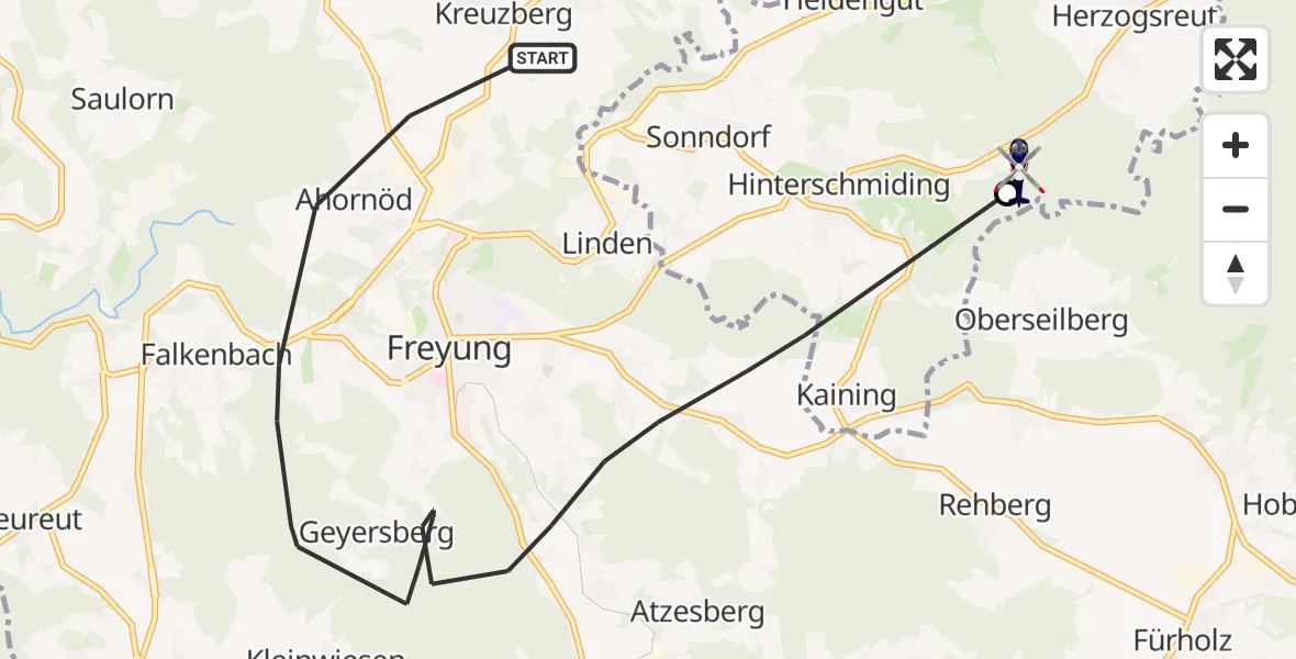 Flugroute Polizeihubschrauber Freyung - Hinterschmiding, 23 April 2026, 12:39