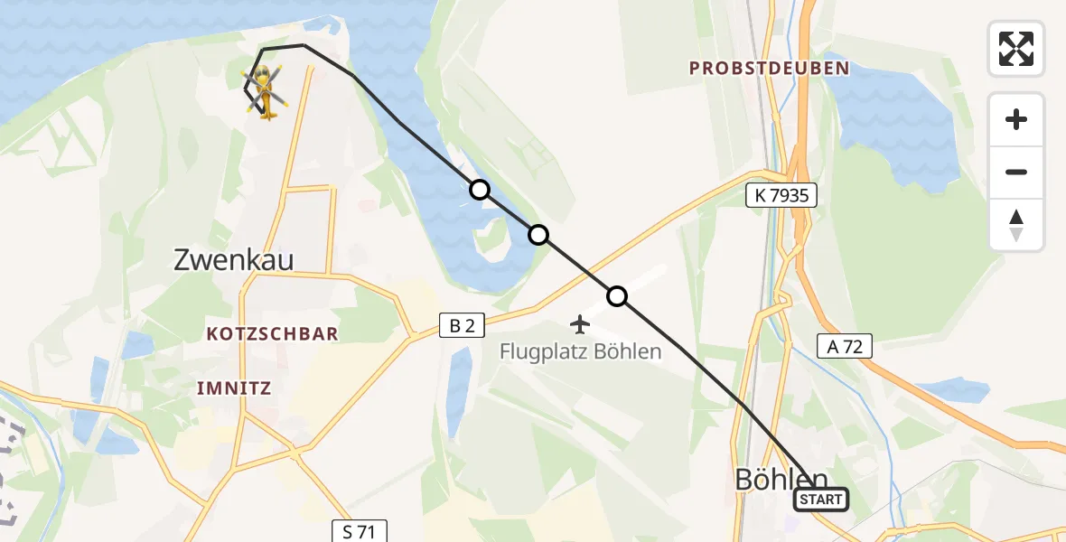 Flugroute Rettungshubschrauber Böhlen - Zwenkau, 23 April 2026, 12:44