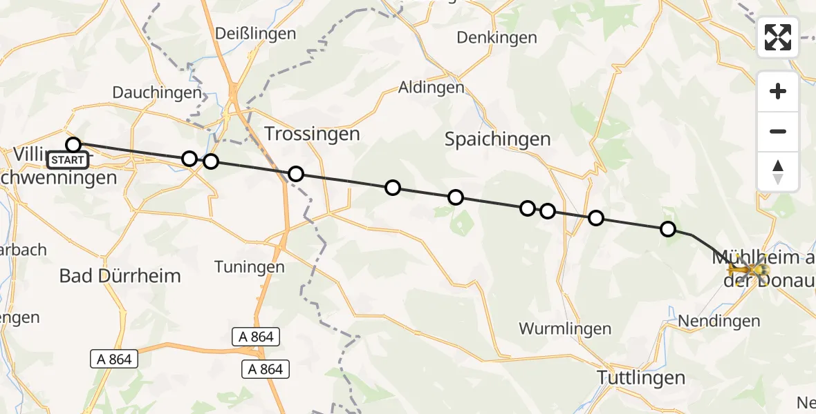 Flugroute Rettungshubschrauber DRF Air Rescue Station Villingen-Schwenningen Hubschrauberlandeplatz (Christoph 11) - Mühlheim an der Donau, 23 April 2026, 12:46