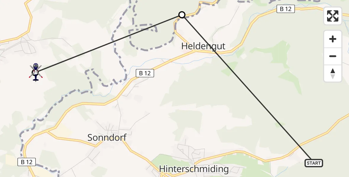 Flugroute Polizeihubschrauber Hinterschmiding - Freyung, 23 April 2026, 12:48