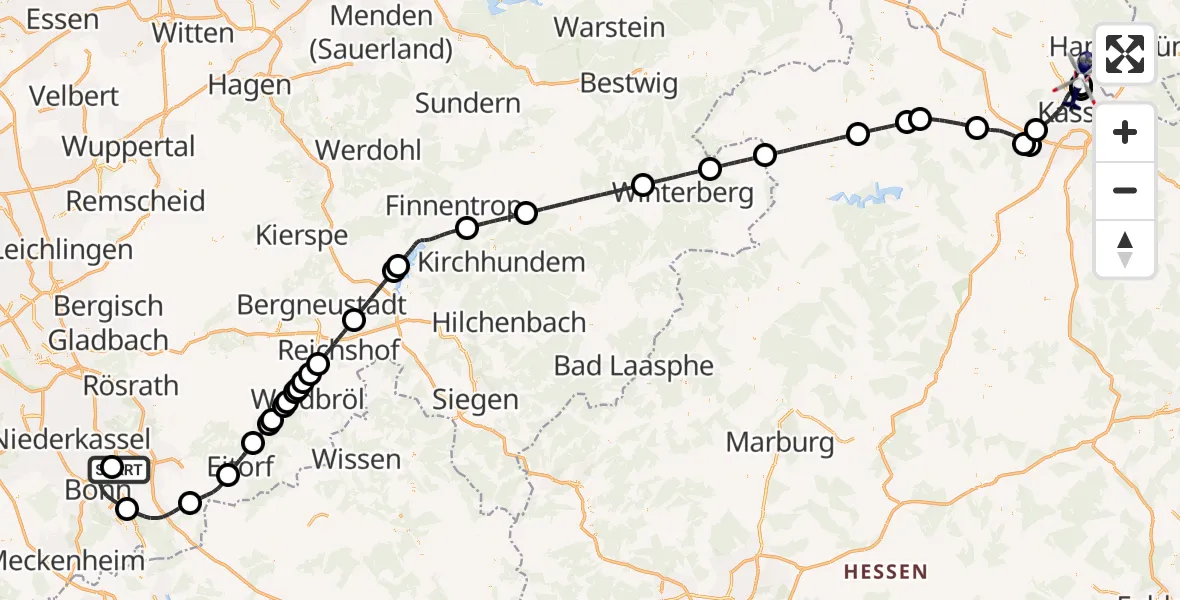 Flugroute Polizeihubschrauber Sankt Augustin - Fuldatal Bundespolizei Hubschrauberlandeplatz, 23 April 2026, 12:50