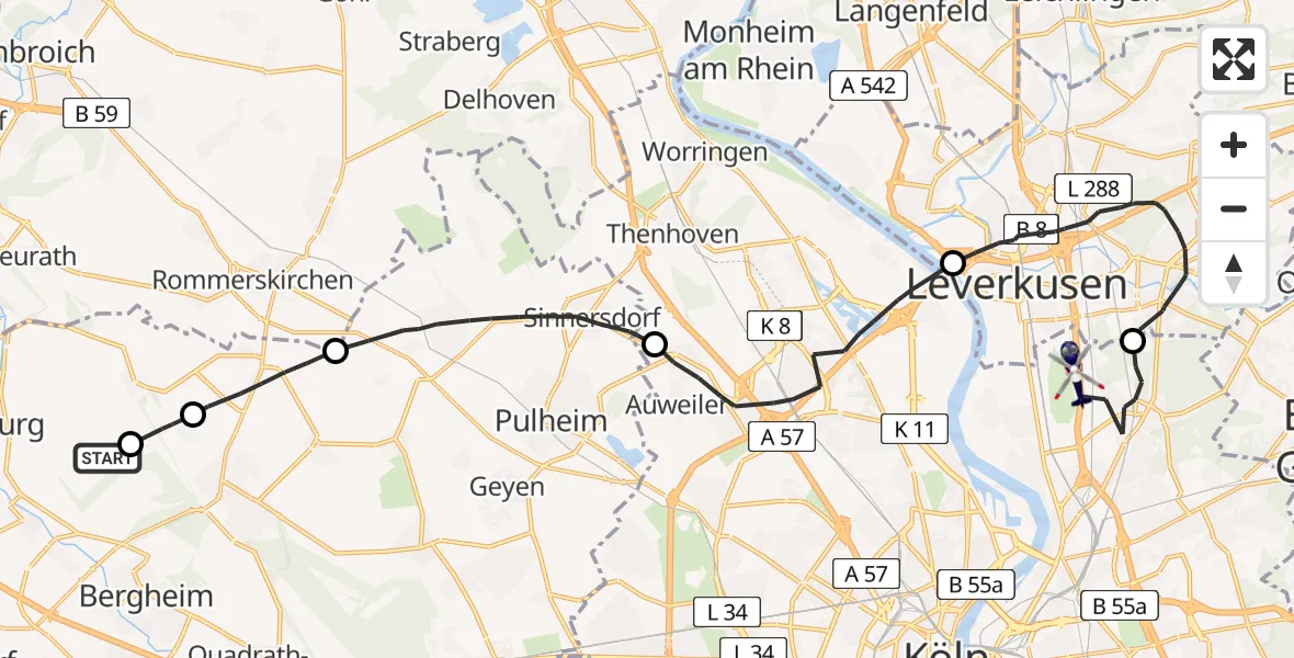 Flugroute Polizeihubschrauber Bergheim - Köln, 23 April 2026, 12:50