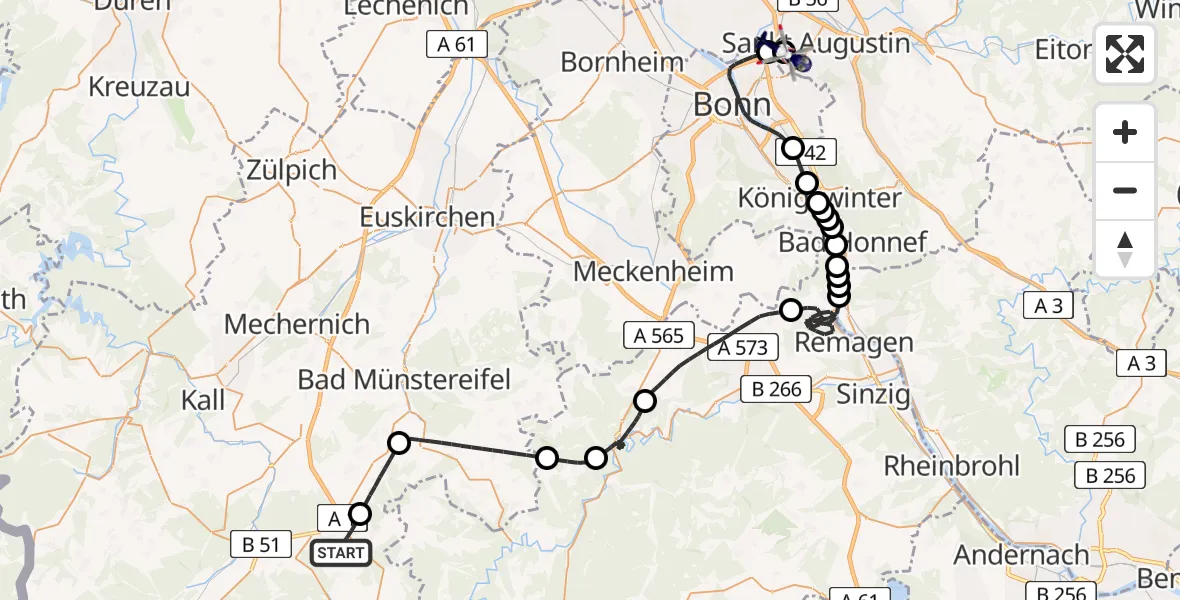 Flugroute Polizeihubschrauber Blankenheim - Sankt Augustin, 23 April 2026, 12:50