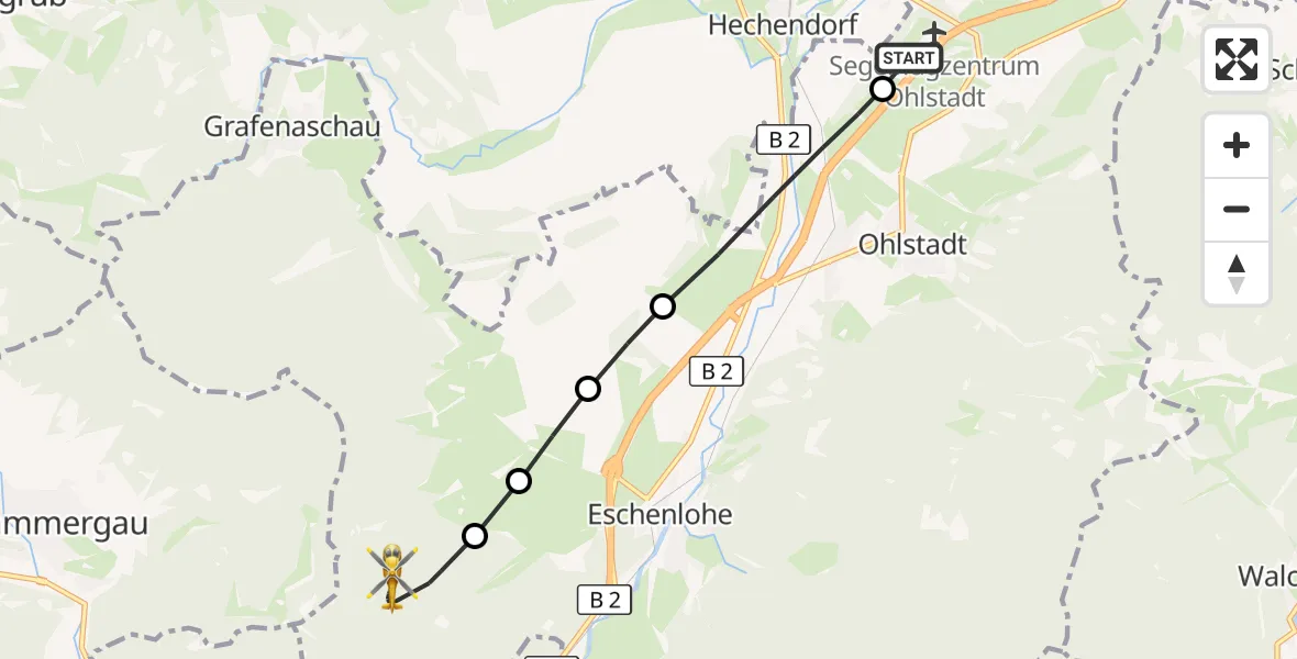 Flugroute Rettungshubschrauber Ohlstadt Flugplatz - Eschenlohe, 23 April 2026, 12:51