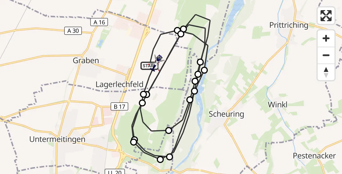 Flugroute Polizeihubschrauber Lechfeld Militärflugplatz - Lechfeld Militärflugplatz, 23 April 2026, 12:52