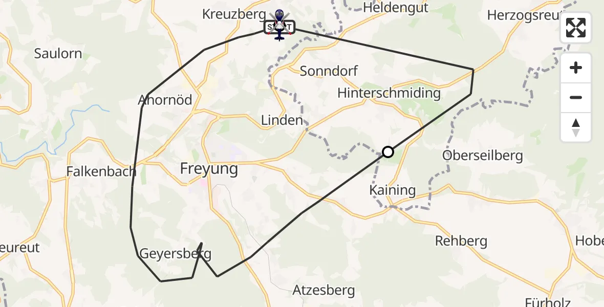 Flugroute Polizeihubschrauber Freyung - Freyung, 23 April 2026, 12:52