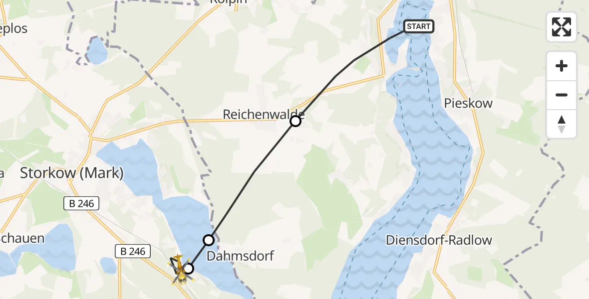 Flugroute Rettungshubschrauber Bad Saarow - Storkow (Mark), 23 April 2026, 12:53