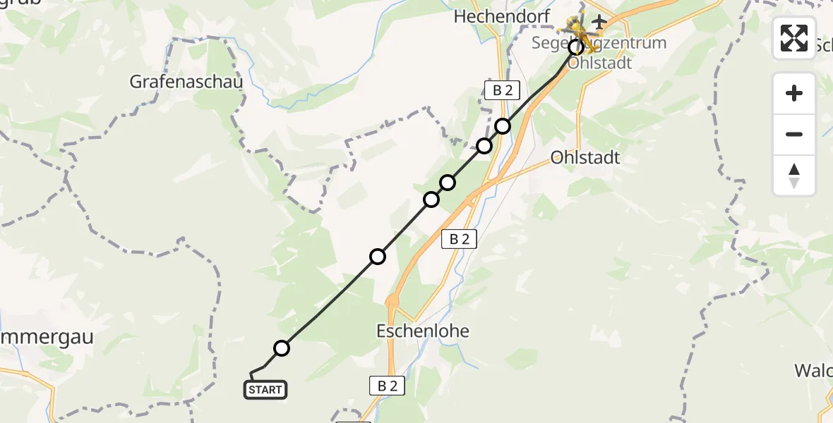 Flugroute Rettungshubschrauber Eschenlohe - Ohlstadt Flugplatz, 23 April 2026, 12:59