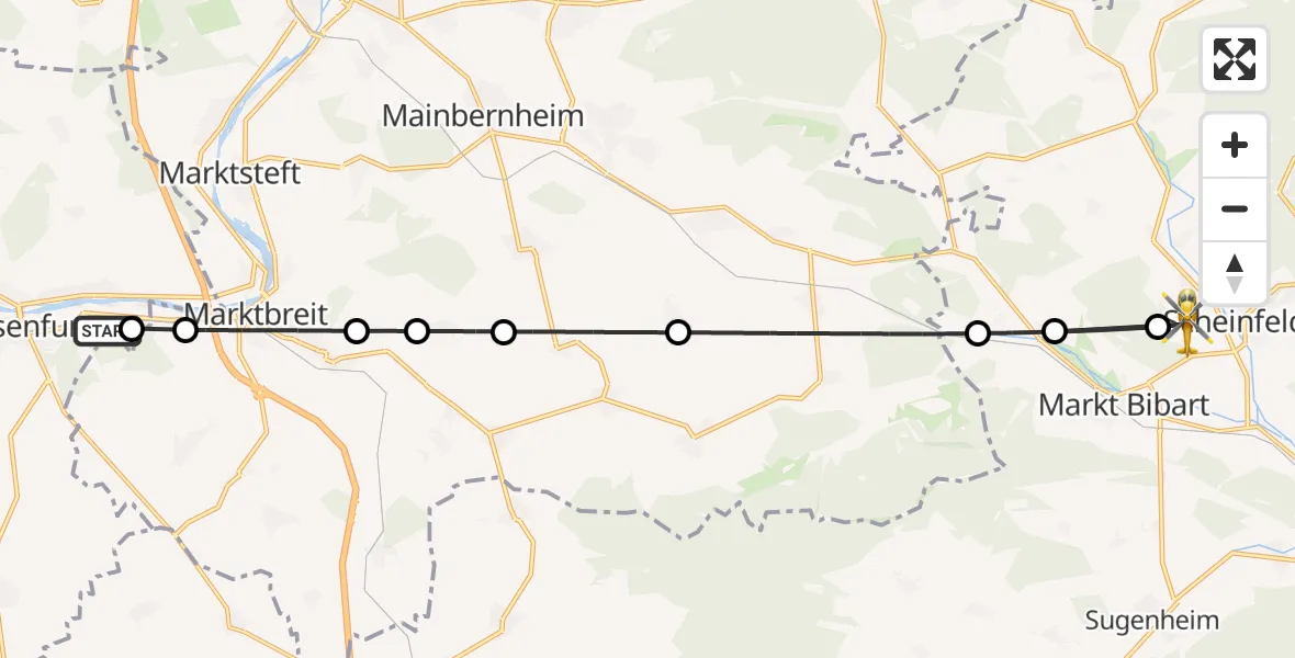 Flugroute Rettungshubschrauber Ochsenfurt - Scheinfeld, 23 April 2026, 13:05
