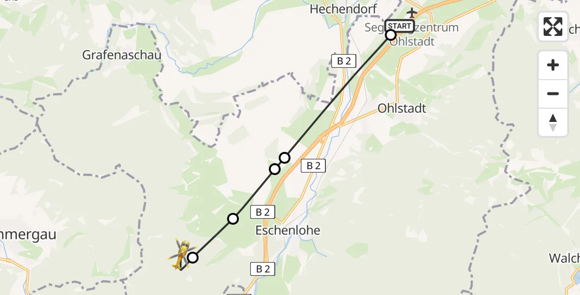 Flugroute Rettungshubschrauber Ohlstadt Flugplatz - Eschenlohe, 23 April 2026, 13:07