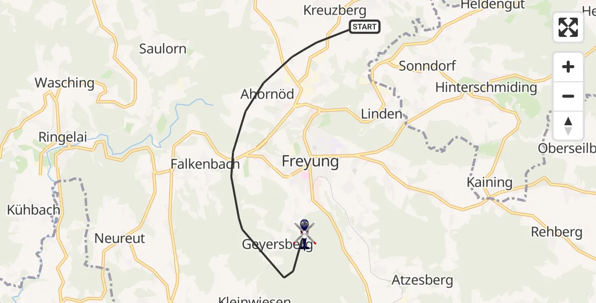 Flugroute Polizeihubschrauber Freyung - Freyung, 23 April 2026, 13:08
