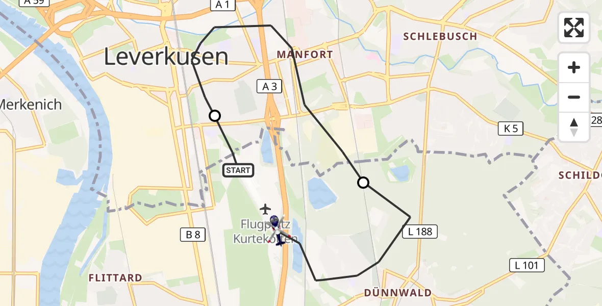 Flugroute Polizeihubschrauber Leverkusen Flugplatz - Köln, 23 April 2026, 13:08
