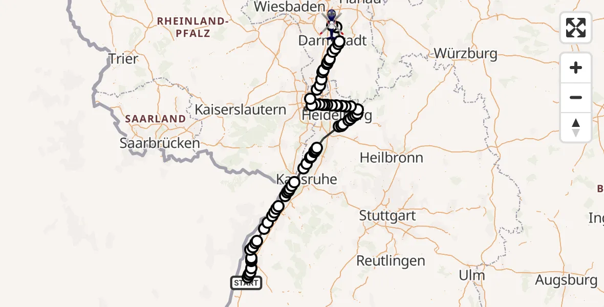 Flugroute Polizeihubschrauber Lahr Flughafen - Flughafen Frankfurt-Egelsbach, 23 April 2026, 13:13