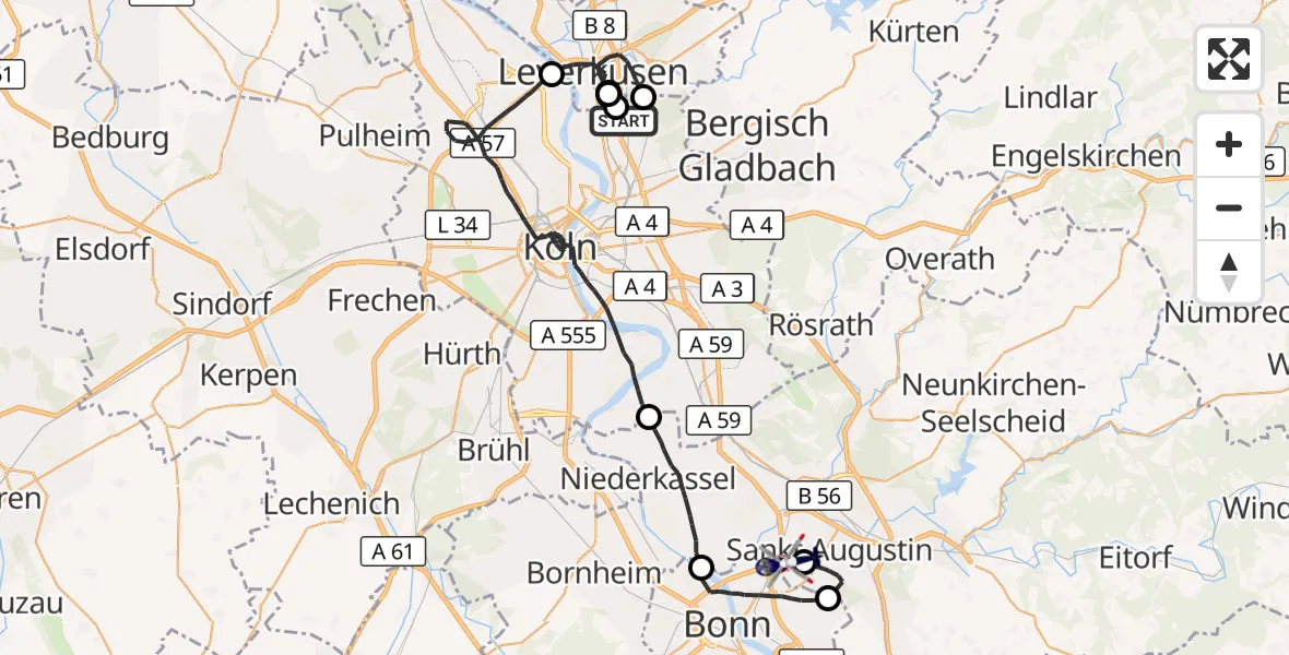 Flugroute Polizeihubschrauber Köln - Sankt Augustin, 23 April 2026, 13:13