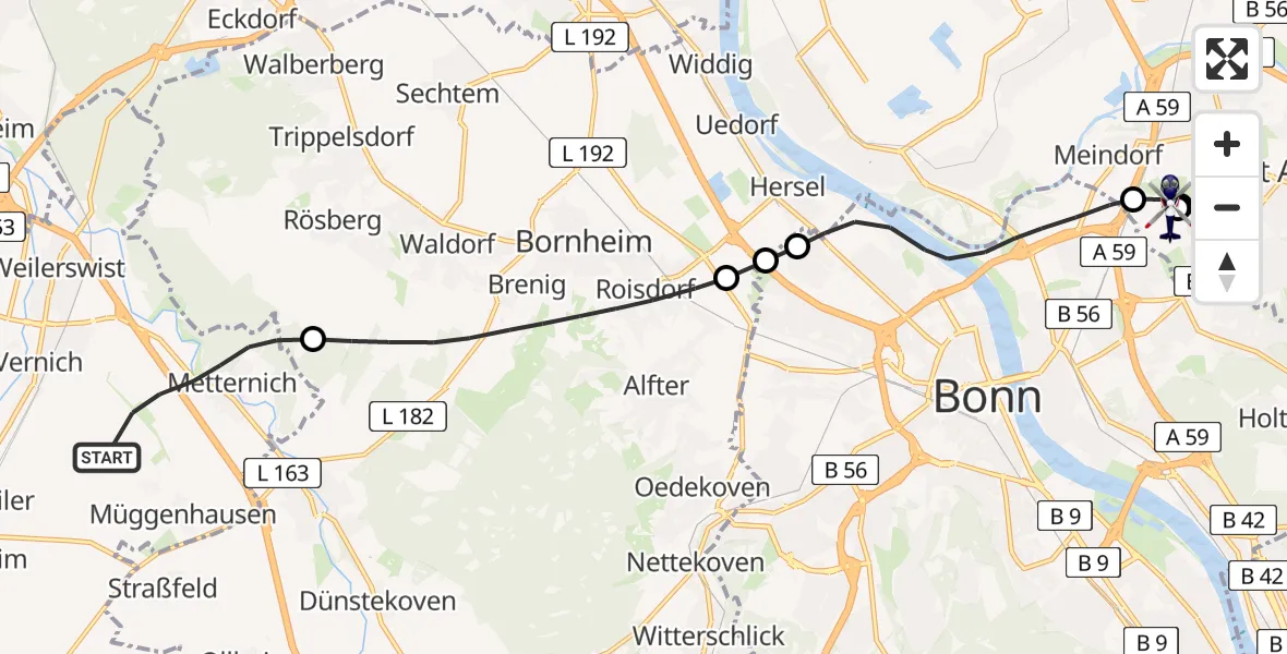 Flugroute Polizeihubschrauber Weilerswist - Sankt Augustin, 23 April 2026, 13:16