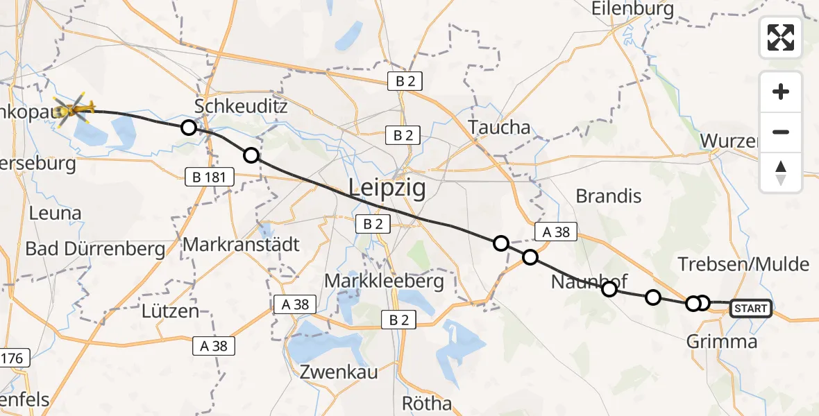 Flugroute Rettungshubschrauber Grimma - Schkopau, 23 April 2026, 13:17