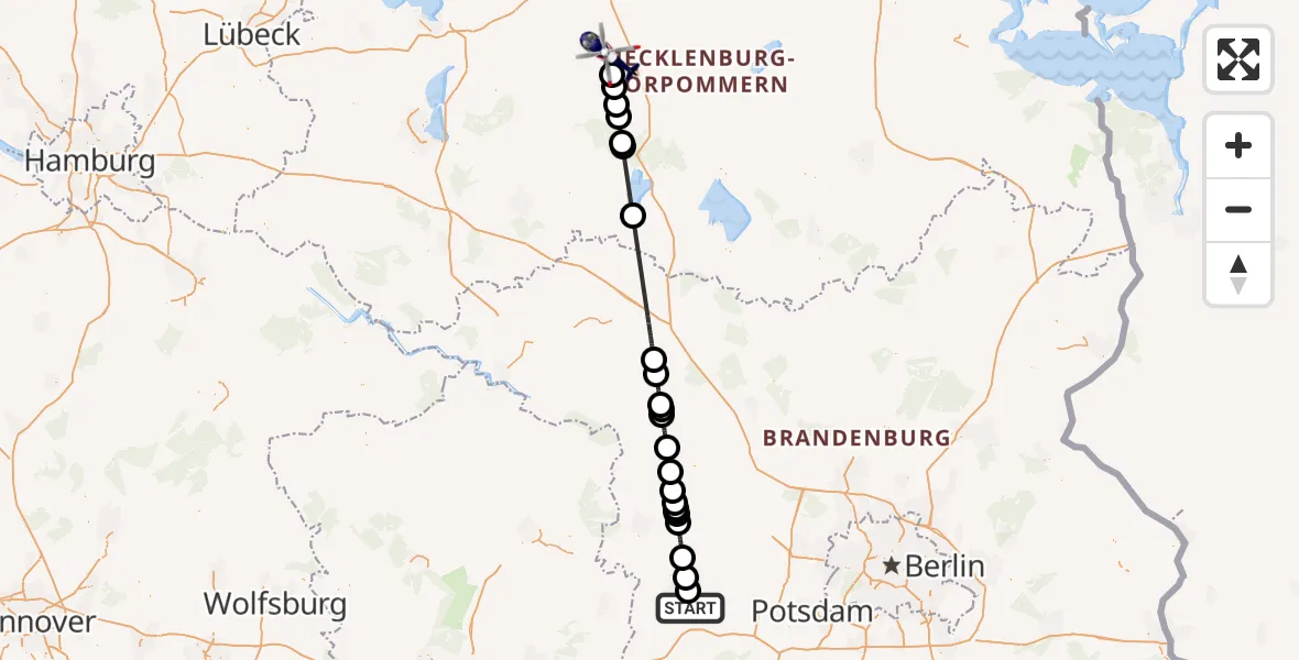 Flugroute Polizeihubschrauber Brandenburg an der Havel - Güstrow, 23 April 2026, 13:17
