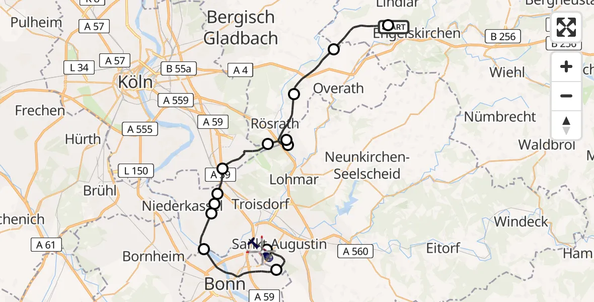 Flugroute Polizeihubschrauber Lindlar Segelflugplatz - Bonn-Hangelar Flugplatz, 23 April 2026, 13:18