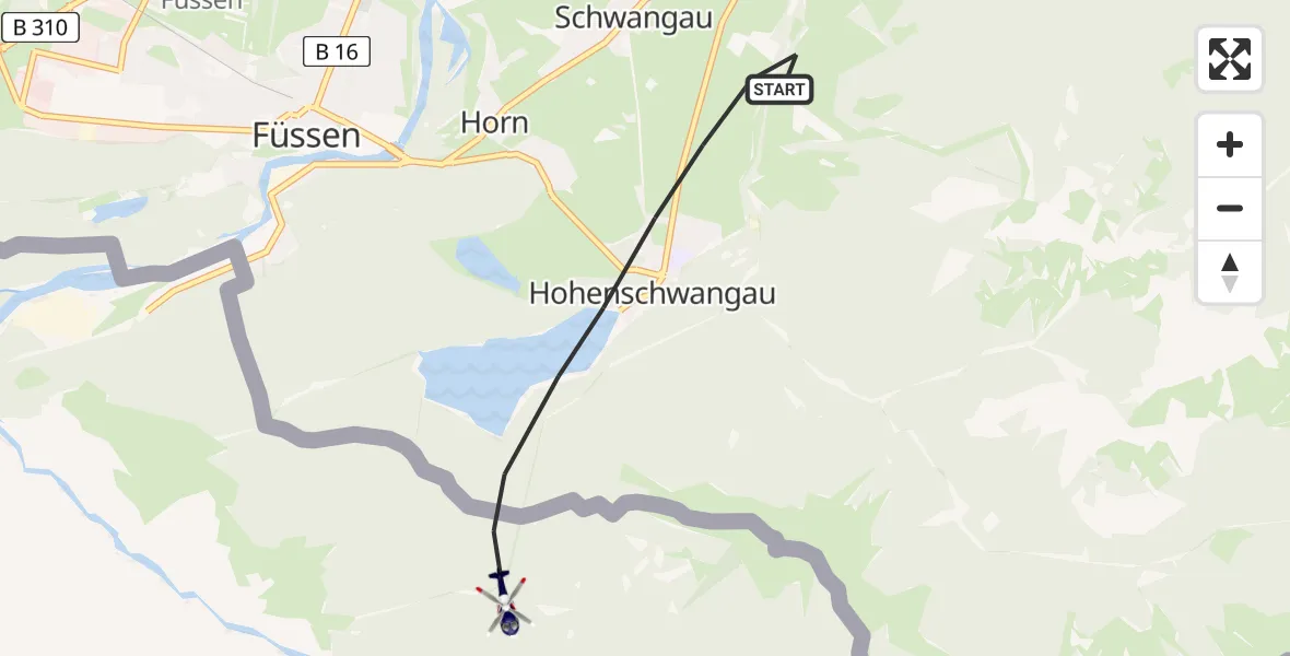 Flugroute Polizeihubschrauber Schwangau - Schwangau, 23 April 2026, 13:19