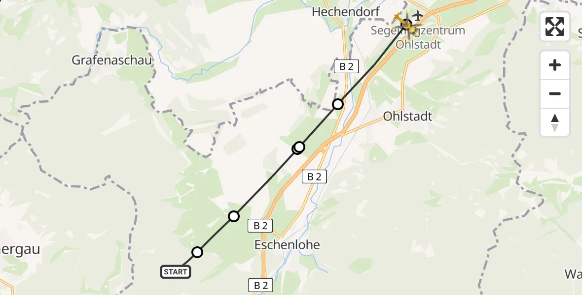 Flugroute Rettungshubschrauber Eschenlohe - Ohlstadt Flugplatz, 23 April 2026, 13:20