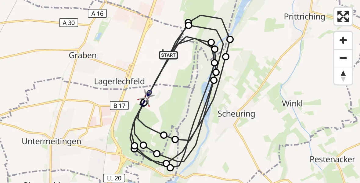 Flugroute Polizeihubschrauber Lechfeld Militärflugplatz - Lechfeld Militärflugplatz, 23 April 2026, 13:25