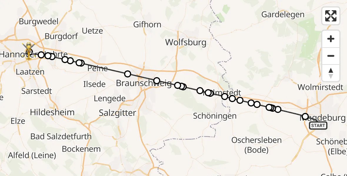 Flugroute Ambulanzhubschrauber Magdeburg - Hannover Luftrettung Hubschrauberlandeplatz (Christoph 4), 23 April 2026, 13:26