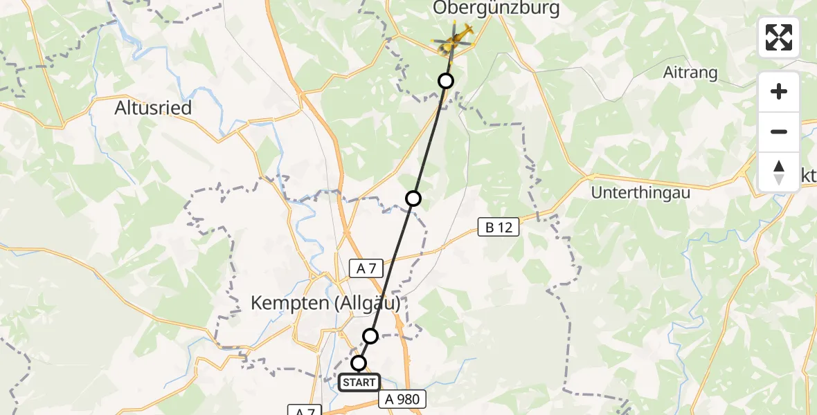 Flugroute Rettungshubschrauber Kempten-Durach Flugplatz - Untrasried, 23 April 2026, 13:27