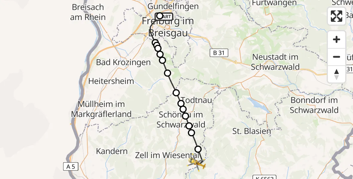 Flugroute Rettungshubschrauber Freiburg im Breisgau Flugplatz - Schopfheim, 23 April 2026, 13:32