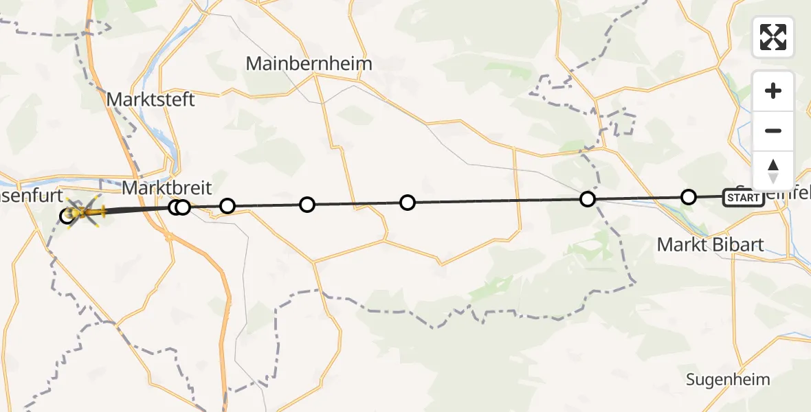 Flugroute Rettungshubschrauber Scheinfeld - Marktbreit, 23 April 2026, 13:40