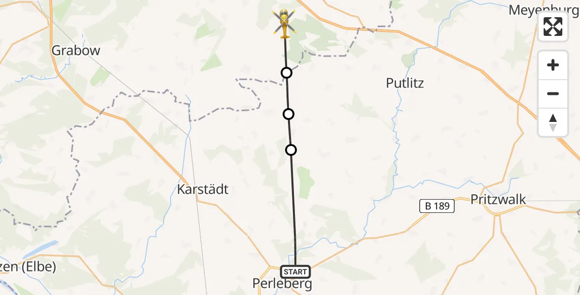 Flugroute Rettungshubschrauber Perleberg - Ziegendorf, 23 April 2026, 13:43