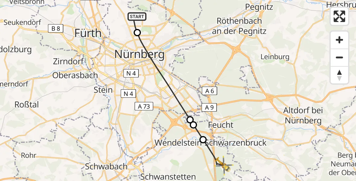 Flugroute Rettungshubschrauber Flughafen Nuremberg - Wendelstein, 23 April 2026, 13:44