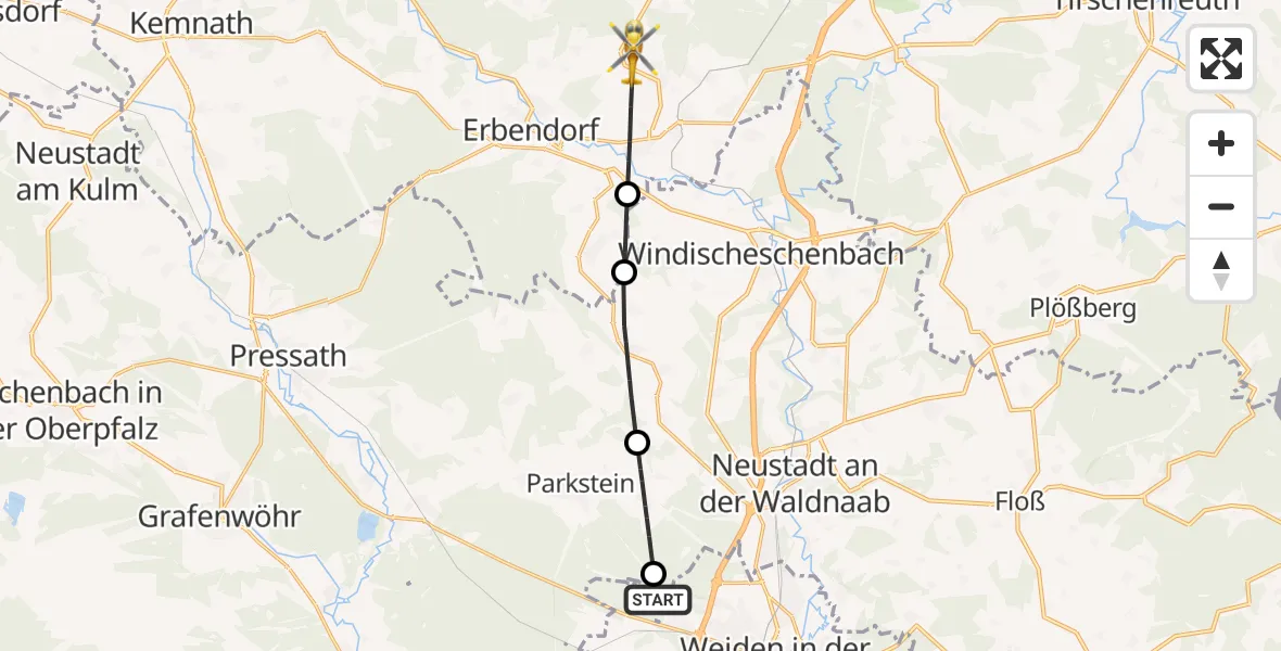 Flugroute Rettungshubschrauber Weiden i.d.OPf. - Krummennaab, 23 April 2026, 13:48