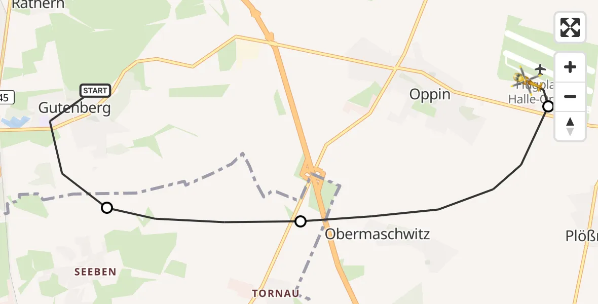 Flugroute Rettungshubschrauber Petersberg - Halle-Oppin Flugplatz, 23 April 2026, 13:49