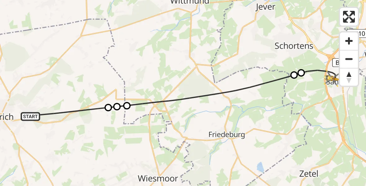 Flugroute Rettungshubschrauber Aurich - Sande, 23 April 2026, 13:59