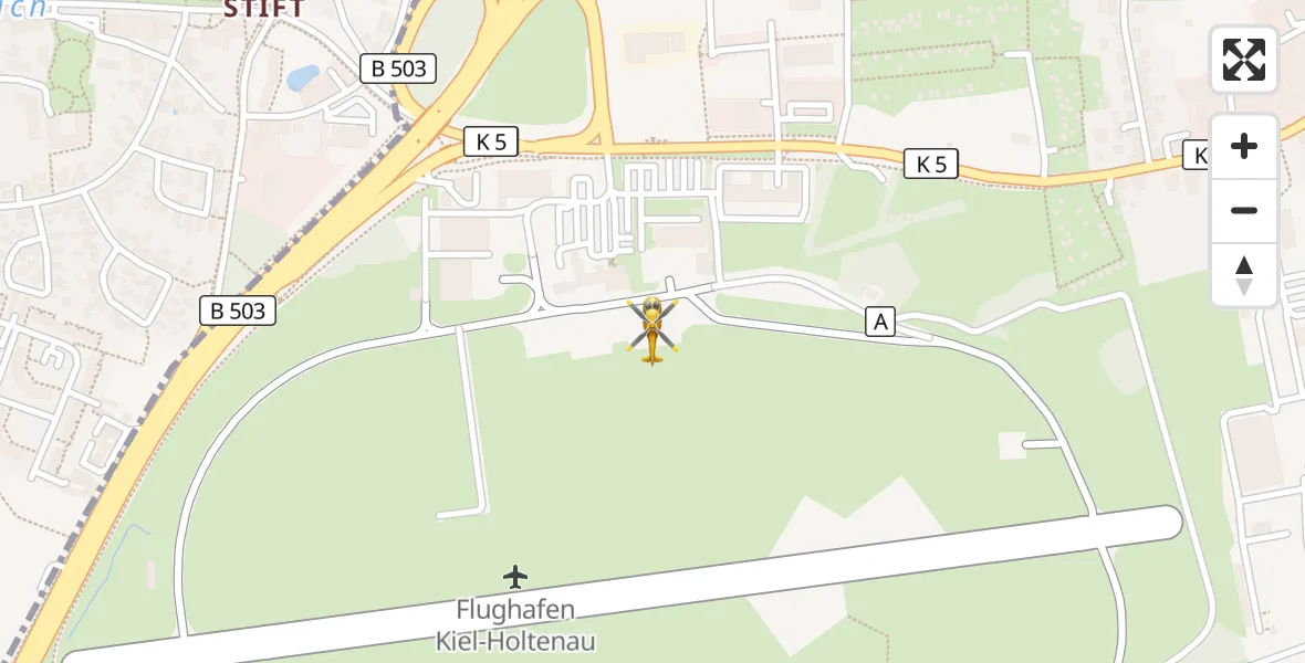 Flugroute Ambulanzhubschrauber Kiel-Holtenau Flughafen - Kiel-Holtenau Flughafen, 23 April 2026, 13:59