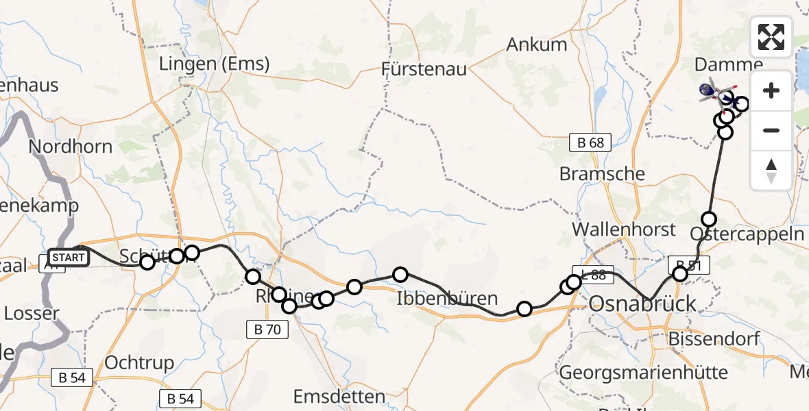 Flugroute Polizeihubschrauber Bad Bentheim - Damme Flugplatz, 23 April 2026, 14:05