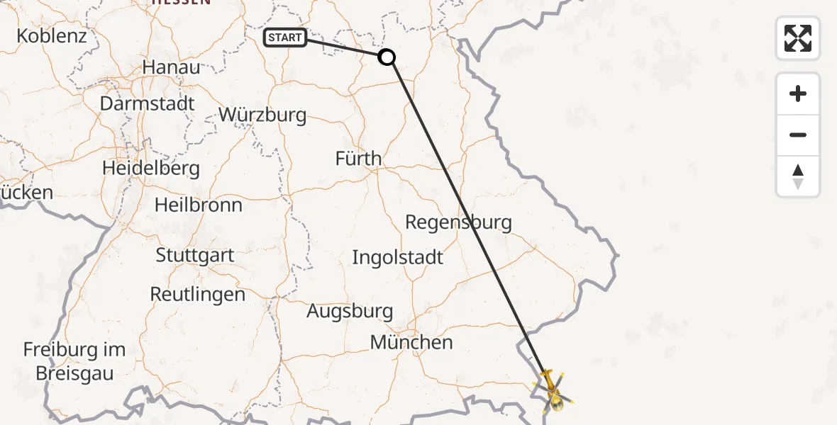Flugroute Rettungshubschrauber Bad Neustadt a.d.Saale - Weißenbrunn, 23 April 2026, 14:09