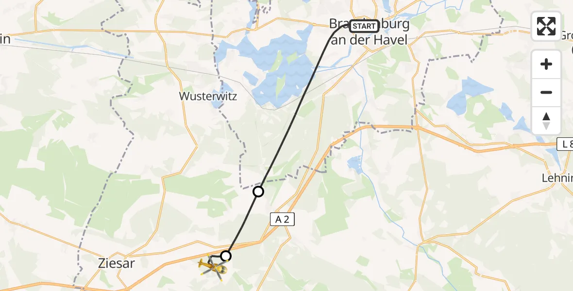Flugroute Rettungshubschrauber Brandenburg an der Havel - Ziesar, 23 April 2026, 14:14