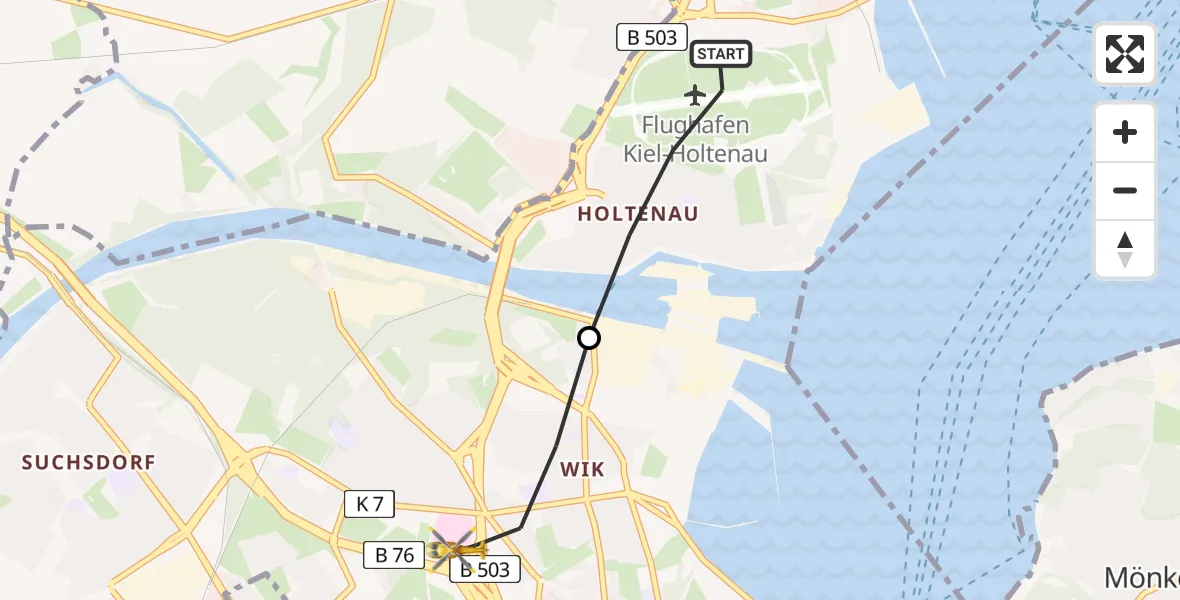 Flugroute Ambulanzhubschrauber Kiel-Holtenau Flughafen - Kiel, 23 April 2026, 14:14