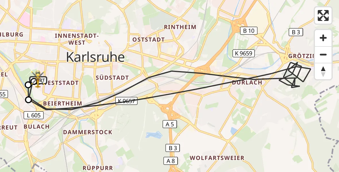 Flugroute Rettungshubschrauber Sankt Vincentius Hospital - Sankt Vincentius Hospital, 23 April 2026, 14:17