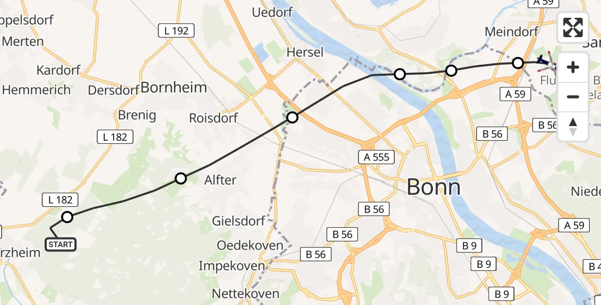 Flugroute Polizeihubschrauber Swisttal - Sankt Augustin, 23 April 2026, 14:20
