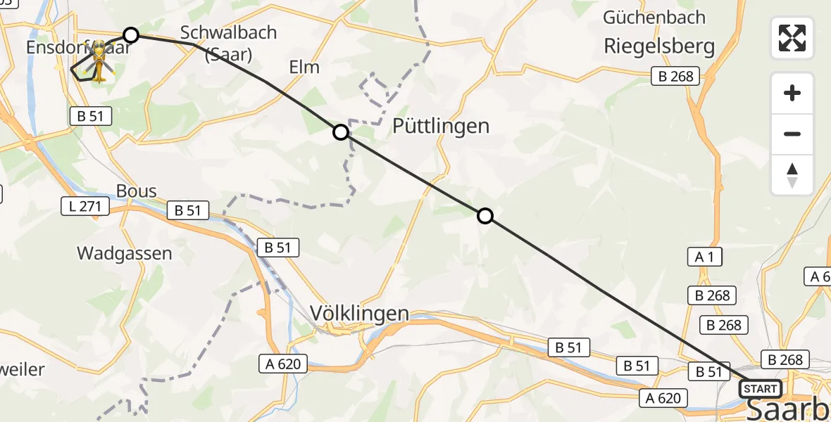 Flugroute Rettungshubschrauber Saarbrücken - Ensdorf, 23 April 2026, 14:27